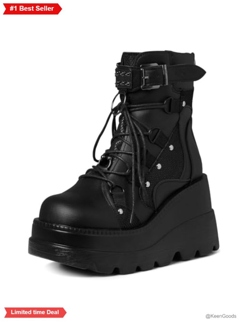 Goth Platform Ankle Boots Chunky Wedge Vegan PU Leather Rave Booties